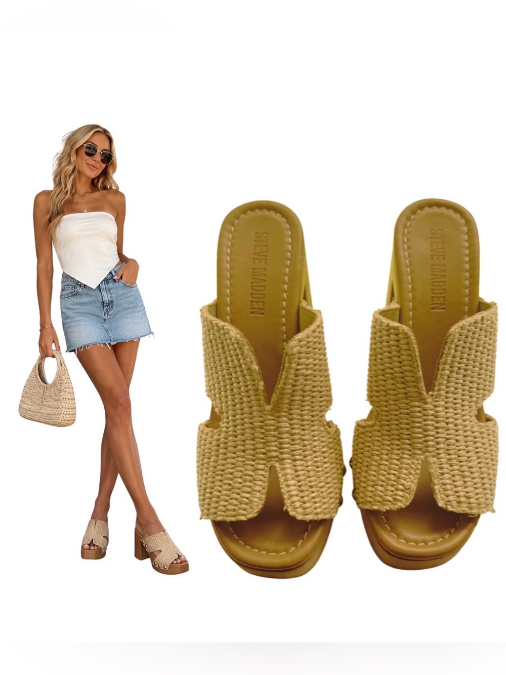 Steve Madden Sunkissed Raffia Platform Sandals Size 7 NEW